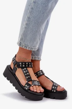 Zdobione Sandały Na Platformie Czarne Tatellia