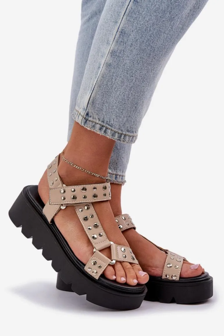 Zdobione Sandały Na Platformie Beżowe Tatellia