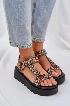 Zdobione Sandały Na Platformie Panterka Brązowe Tatellia
