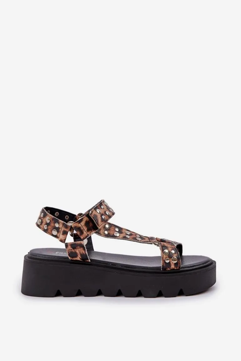 Zdobione Sandały Na Platformie Panterka Brązowe Tatellia