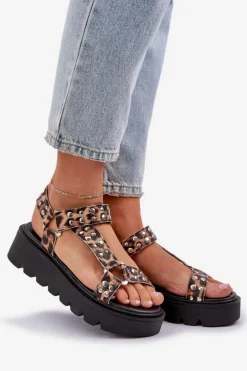 Zdobione Sandały Na Platformie Panterka Brązowe Tatellia