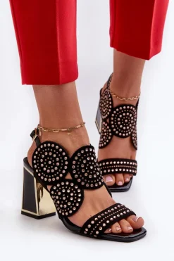 Zdobione Sandały Na Słupku D&A CR026 Czarne