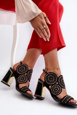 Zdobione Sandały Na Słupku D&A CR026 Czarne