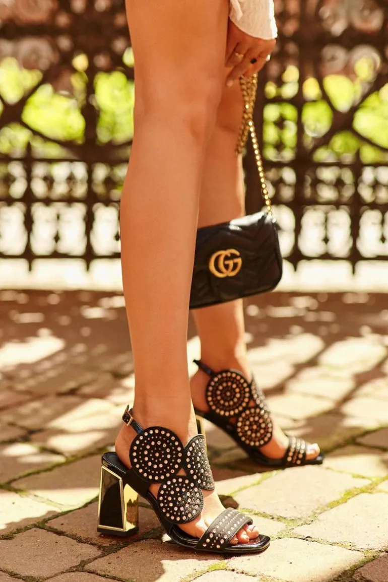 Zdobione Sandały Na Słupku D&A CR026 Czarne