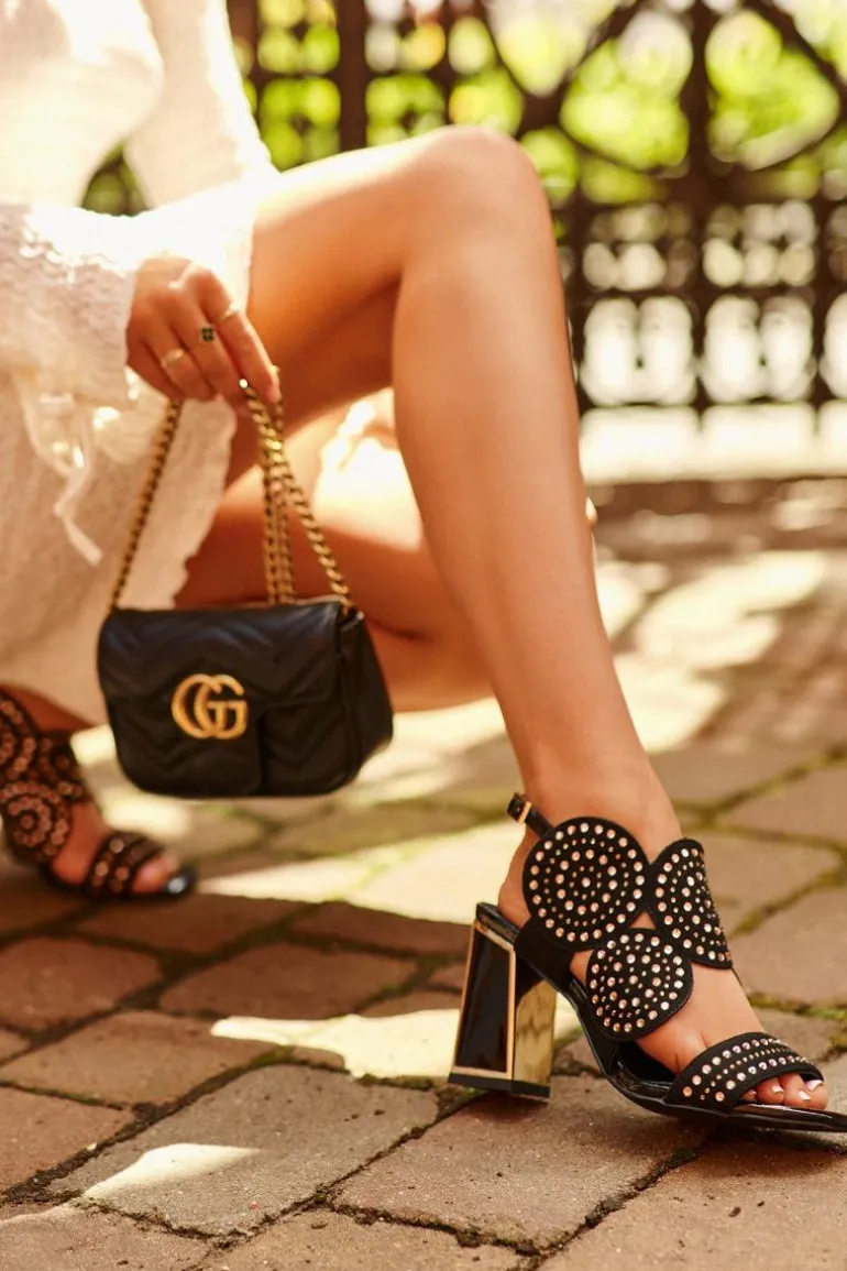 Zdobione Sandały Na Słupku D&A CR026 Czarne