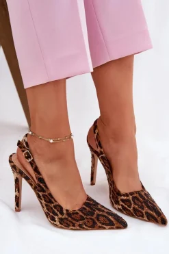 Zdobione Sandały Na Szpilce Panterka Brązowe Kemonia