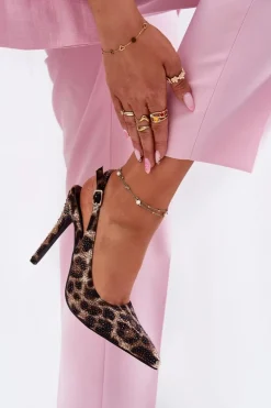 Zdobione Sandały Na Szpilce Panterka Beżowo-Czarne Kemonia