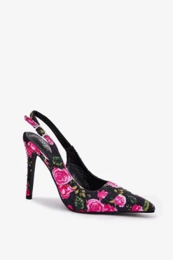 Zdobione Sandały Na Szpilce W Róże Czarne Vevessa