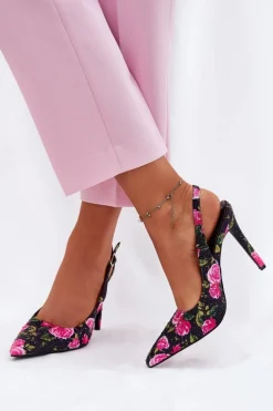 Zdobione Sandały Na Szpilce W Róże Czarne Vevessa