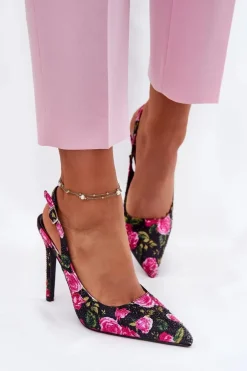 Zdobione Sandały Na Szpilce W Róże Czarne Vevessa