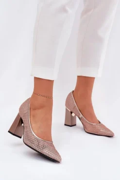 Zdobione Siateczkowe Czółenka Na Słupku Vinceza 62211 Beżowe