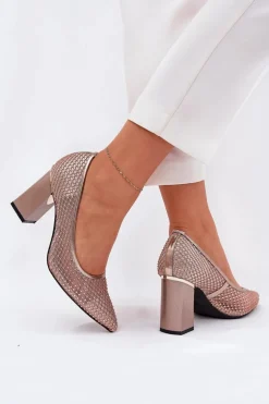 Zdobione Siateczkowe Czółenka Na Słupku Vinceza 62211 Beżowe