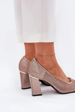 Zdobione Siateczkowe Czółenka Na Słupku Vinceza 62211 Beżowe