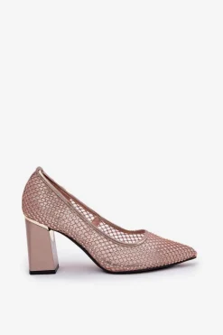 Zdobione Siateczkowe Czółenka Na Słupku Vinceza 62211 Beżowe