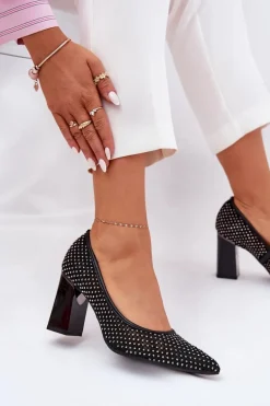 Zdobione Siateczkowe Czółenka Na Słupku Vinceza 62211 Czarne