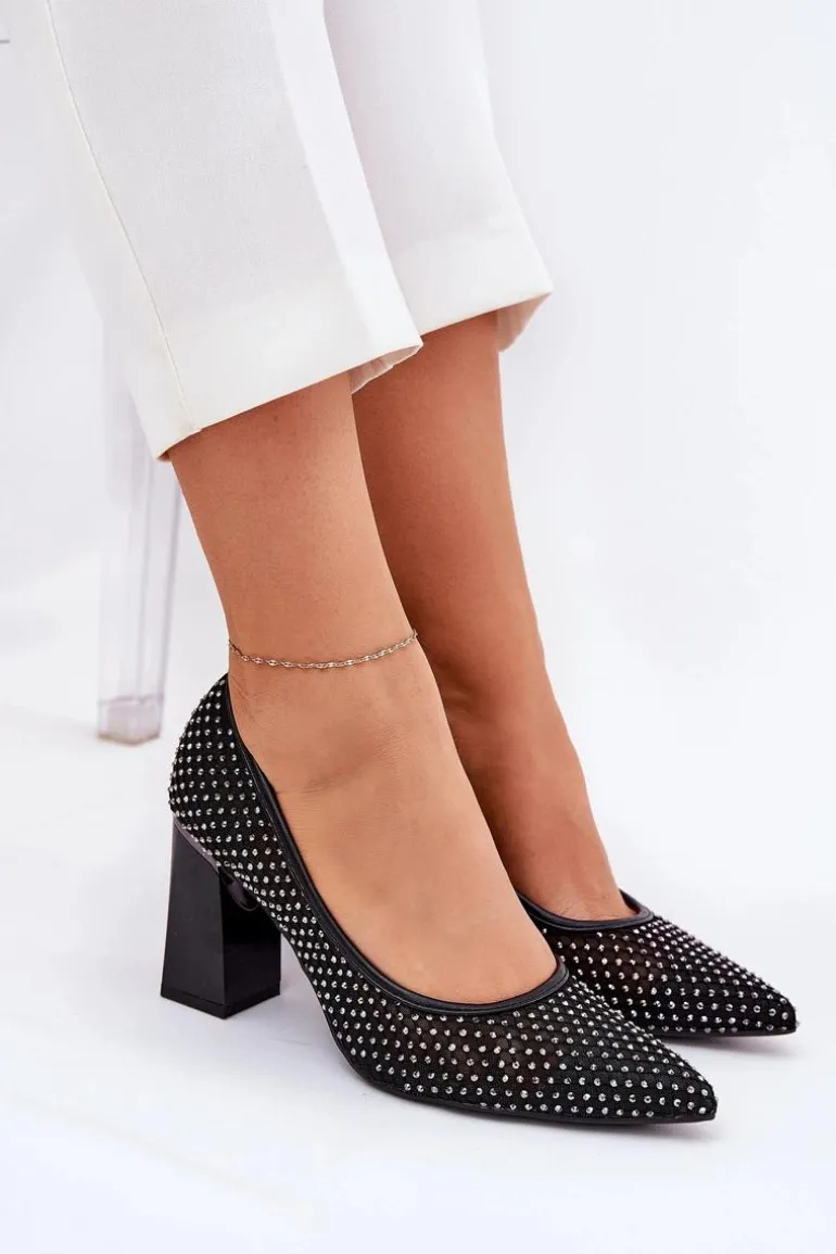 Zdobione Siateczkowe Czółenka Na Słupku Vinceza 62211 Czarne