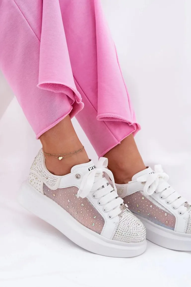 Zdobione Sneakersy Na Platformie GOE RR2N4003 Białe