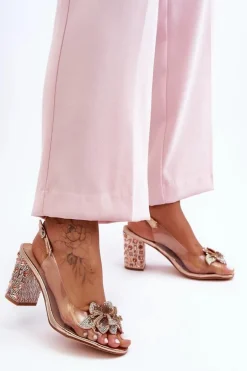 Zdobione Stylowe Sandały Transparentne Różowe Złoto S.Barski MR1037-18
