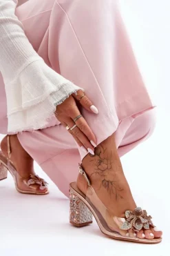 Zdobione Stylowe Sandały Transparentne Różowe Złoto S.Barski MR1037-18