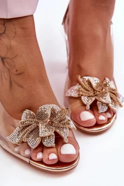 Zdobione Stylowe Sandały Transparentne Różowe Złoto S.Barski MR1037-18