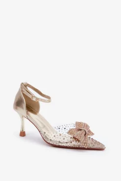 Zdobione Szpilki Z Kokardą Złote Laviri