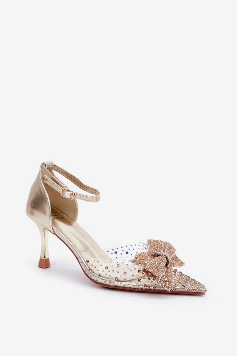 Zdobione Szpilki Z Kokardą Złote Laviri