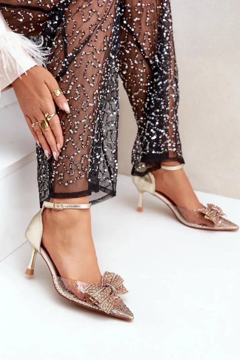 Zdobione Szpilki Z Kokardą Złote Laviri