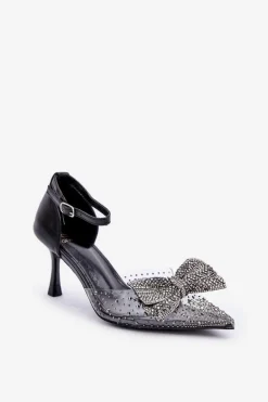 Zdobione Szpilki Z Kokardą Czarne Laviri