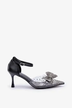 Zdobione Szpilki Z Kokardą Czarne Laviri