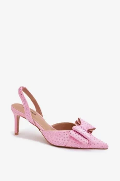 Zdobione Szpilki Z Odkrytą Piętą I Kokardką Różowe Nilandriela