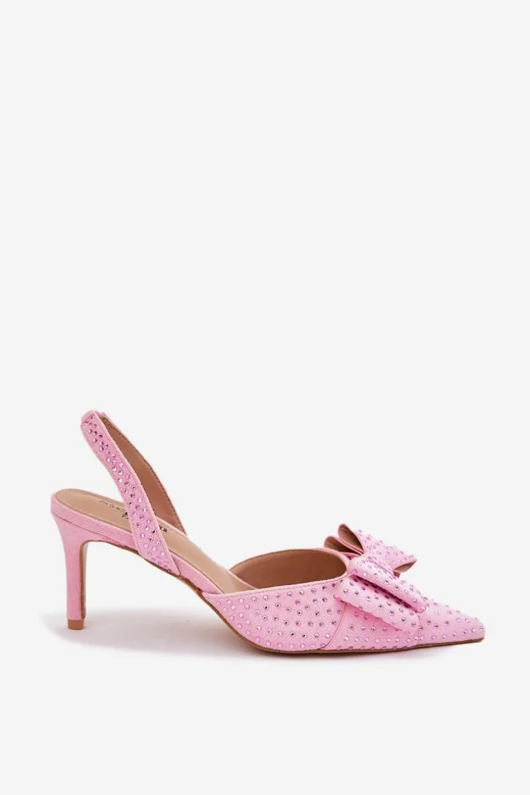 Zdobione Szpilki Z Odkrytą Piętą I Kokardką Różowe Nilandriela