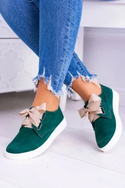 Zielone Skórzane Damskie Tenisówki Loop