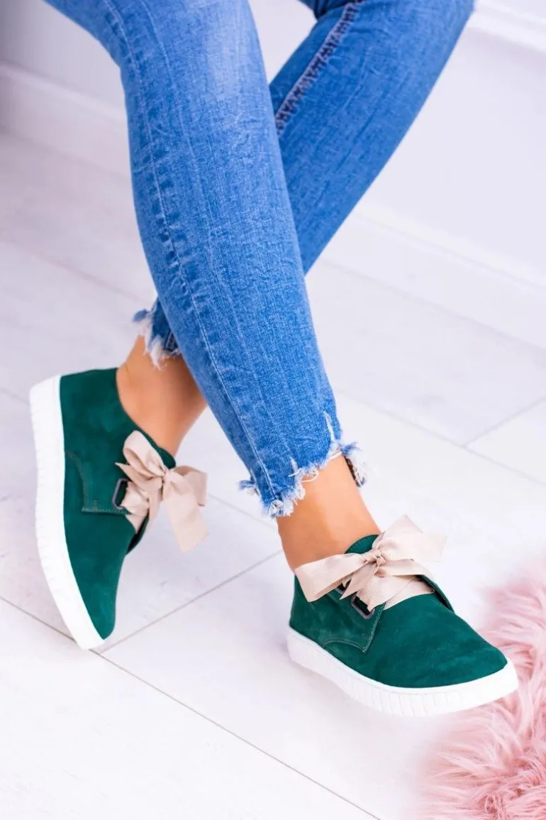 Zielone Skórzane Damskie Tenisówki Loop