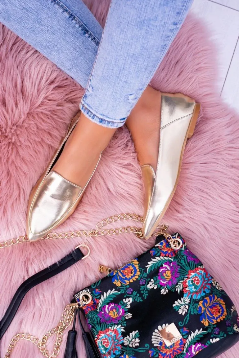 Złote Lustrzane Mokasyny Damskie Lu Boo Mireldo