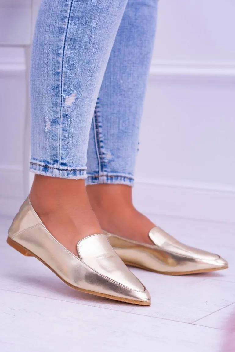 Złote Lustrzane Mokasyny Damskie Lu Boo Mireldo