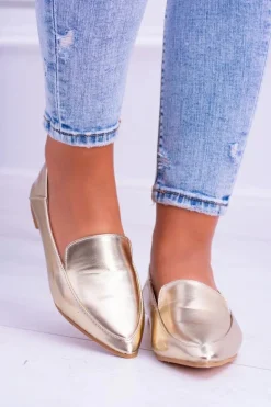 Złote Lustrzane Mokasyny Damskie Lu Boo Mireldo